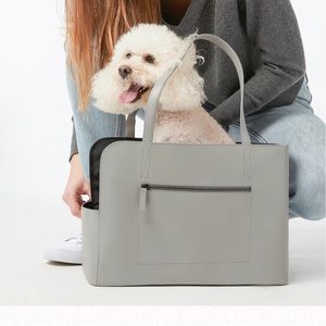 Fable dog carrier tote bag. Grey leather